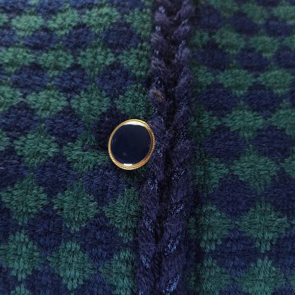 Vintage 90s Bleyle Wool Tweed Jacket 12 Green Blue Diamond Print Collared Blazer - Picture 7 of 9